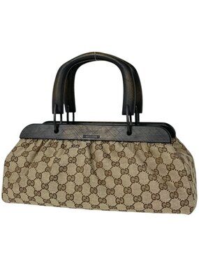 Gucci Handbag Wood Handle GG Pattern Canvas Beige